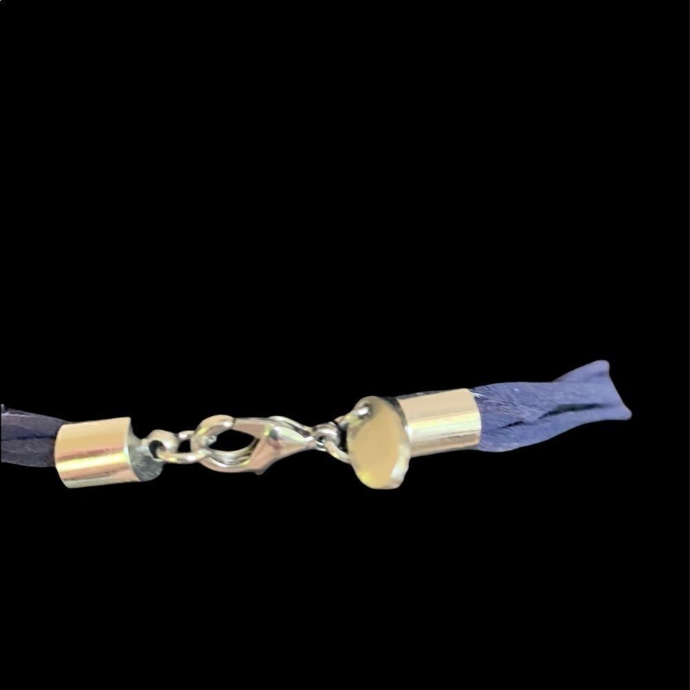 Sparkly blue glass multi strand necklace on satin rope/ silver - Picture 5 of 5